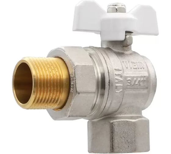 Кран угловой с американкой VIEIR 1", белая ручка-бабочка VER49B (Y)