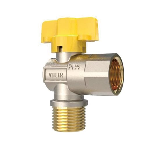 Кран газовый угловой VIEIR 1/2", внутренняя-наружная резьба, ручка-бабочка VRQ214-02 (Y)