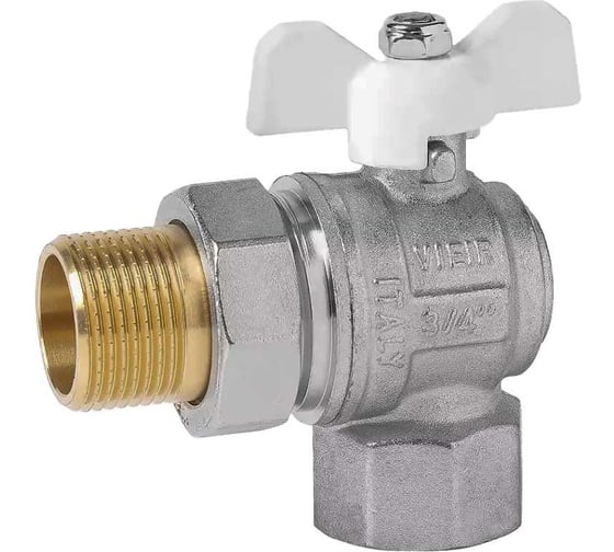 Кран угловой с американкой VIEIR 3/4", белая ручка-бабочка VER48B (Y)