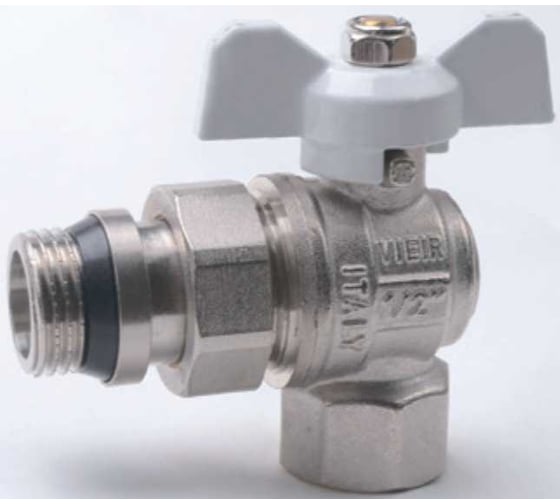 Кран угловой с американкой VIEIR 3/4", белая ручка-бабочка VER48A (Y)