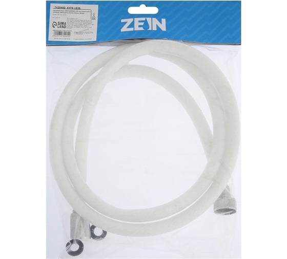 Душевой шланг Zein Z49PSW, 150 см, усиленный в оплетке, гайки цинк, втулка латунь, белый 7439460