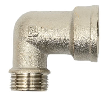 Угольник STI латунный Ду25х20 (1"x 3/4") Ру16 ВР/НР переходной, никелированный D270-05017