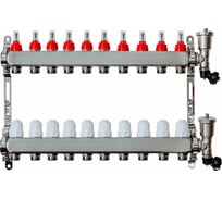 Коллекторная группа с расходомерами Grosseto 1"x3/4", 10 выходов, нержавеющая сталь, 10 бар, универсальный кронштейн 2042987 Gr-10 AVR