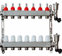 Коллекторная группа с расходомерами Grosetto 1"x3/4" 7 выходов, нержавеющая сталь, 10 бар, универсальный кронштейн 2042994