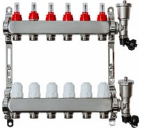 Коллекторная группа с расходомерами Grosetto 1"x3/4" 6 выходов, нержавеющая сталь, 10 бар, универсальный кронштейн 2042993