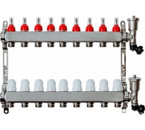 Коллекторная группа с расходомерами Grosetto 1"x3/4", 9 выходов, нержавеющая сталь, 10 бар, универсальный кронштейн 2042996 Gr-9 AVR