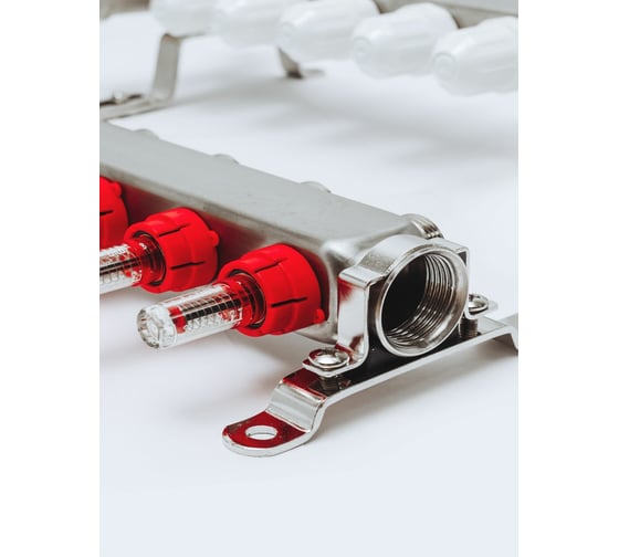 Коллекторная группа с расходомерами Grosetto 1"x3/4", 8 выходов, нержавеющая сталь, 10 бар, универсальный кронштейн 2042995 Gr-8 AVR