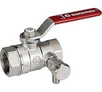 Шаровой кран Giacomini, R250DS, 1", ВВ, ручка-рычаг красный, хромированный, со сливом R250SX005