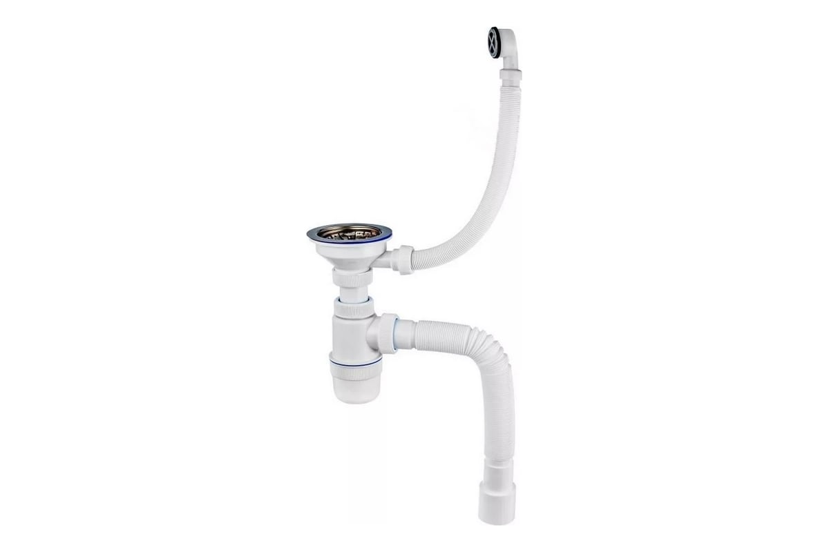 Сифон VIRPLAST Элит 3.1/2 с отводом д/ст.м, круглым переливом и гофрой ...