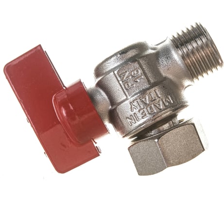 Шаровой кран ELSEN угловой, 1/2", 1/2", НВ, ручка-флажок красная, с накидной гайкой EV95.1212