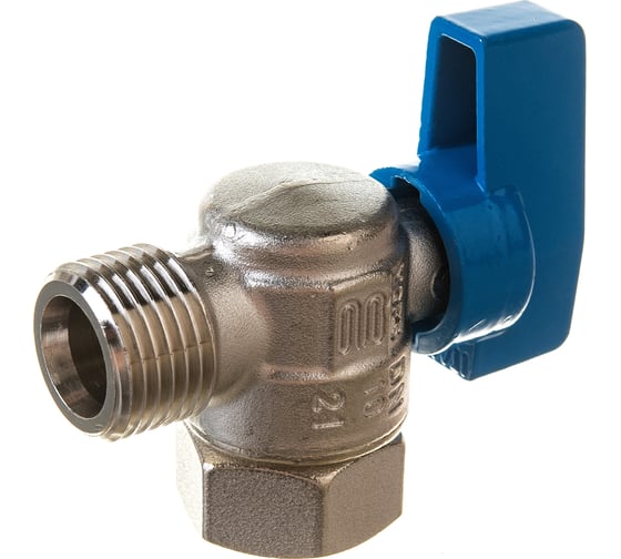 Шаровой кран ELSEN угловой, 1/2", 1/2", НВ, ручка-флажок синяя, с накидной гайкой EV96.1212