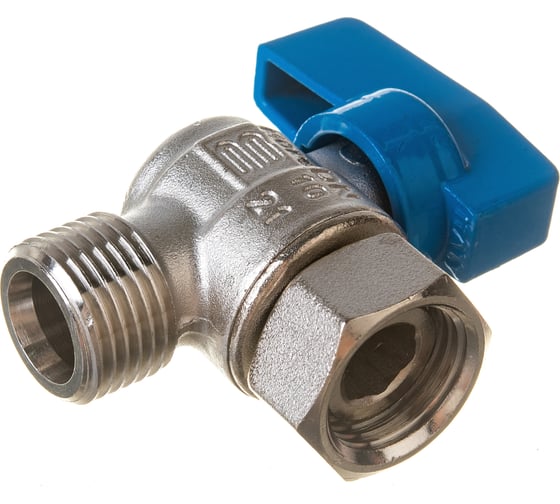 Шаровой кран ELSEN угловой, 1/2", 1/2", НВ, ручка-флажок синяя, с накидной гайкой EV96.1212