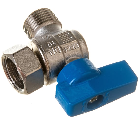 Шаровой кран ELSEN угловой, 1/2", 1/2", НВ, ручка-флажок синяя, с накидной гайкой EV96.1212