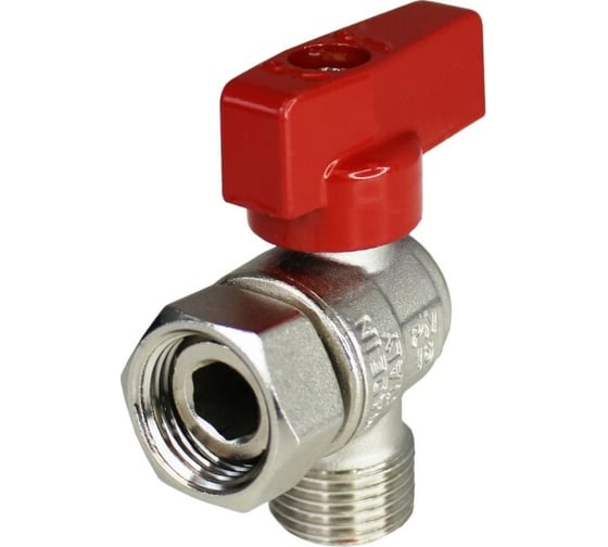 Шаровой кран ELSEN угловой, 3/4", 3/4", НВ, ручка-флажок красная, с накидной гайкой EV95.3434