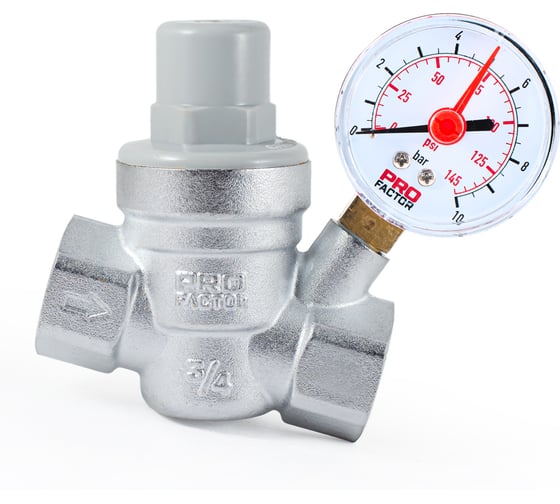Редуктор давления PROFACTOR мембранный, с манометром, 3/4" PF PRV 254G