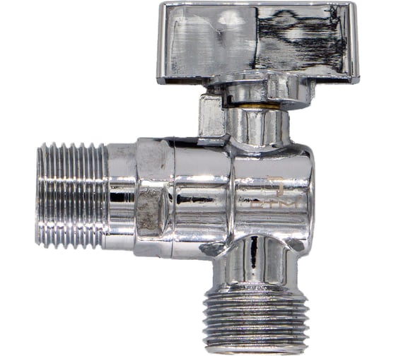 Шаровой кран для бытовых приборов СТМ угловой 1/2"х1/2" г/ш., удлиненная резьба, с отражателем, бабочка, хром CAMF1212 1