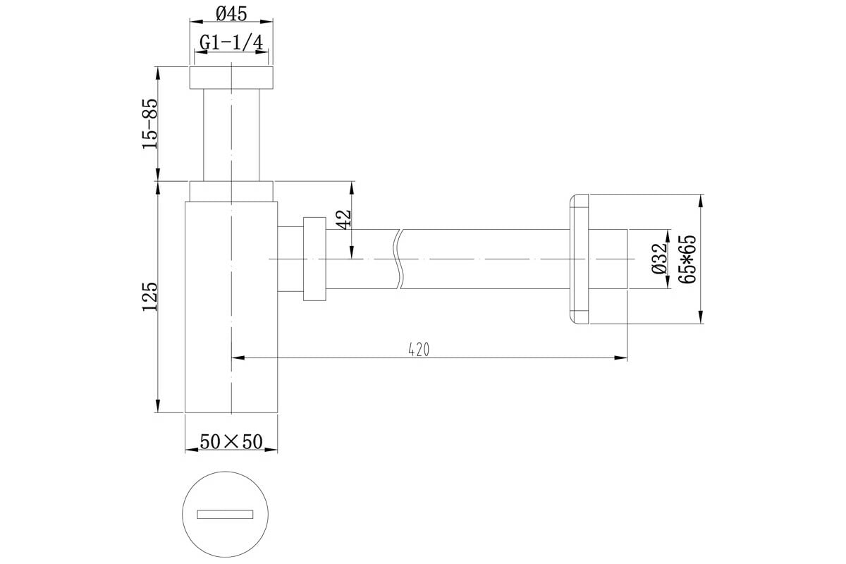 Сифон для раковины Terma Square без выпуска, бутылочный, латунный 32266 ...