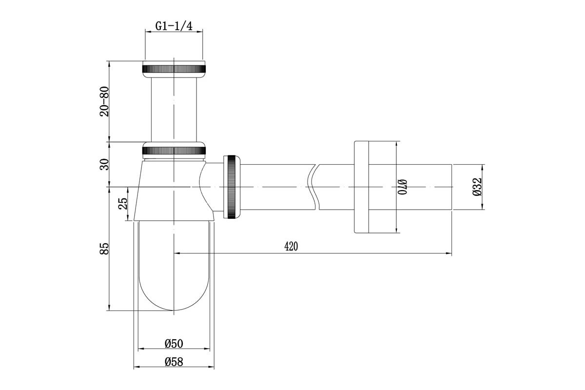 Сифон для раковины Terma Classica без выпуска, бутылочный, латунный 1 1 ...