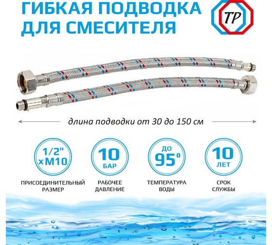 Подводка к смесителю TР-сантехника из нержавеющей стали 40 см, пара 79827