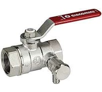 Шаровой кран Giacomini R250DS 1 1/2, ВВ, ручка-рычаг красный, хромированный, со сливом R250SX007