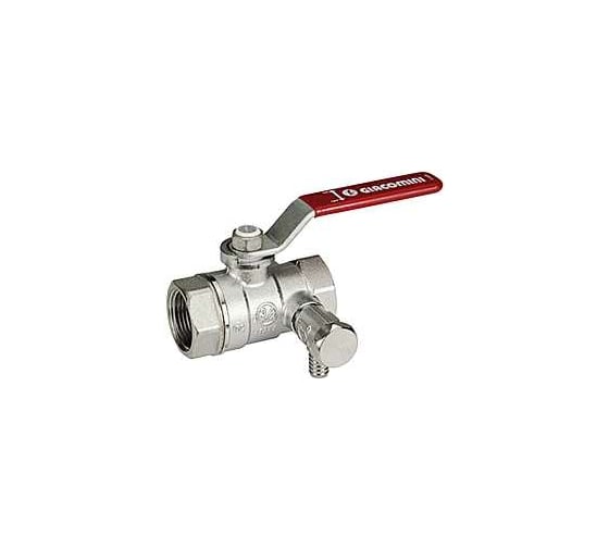 Шаровой кран Giacomini R250DS 1 1/2, ВВ, ручка-рычаг красный, хромированный, со сливом R250SX007