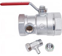 Шаровой кран Giacomini R250DS 1 1/4, ВВ, ручка-рычаг красный, хромированный, со сливом R250SX006