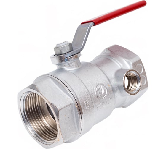 Шаровой кран Giacomini R250DS 1 1/4, ВВ, ручка-рычаг красный, хромированный, со сливом R250SX006