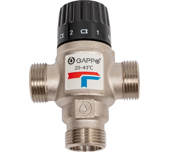 Термосмесительный клапан Gappo 3/4'' нар/нар/нар боковое смешение 20-43 градусов 550202 1