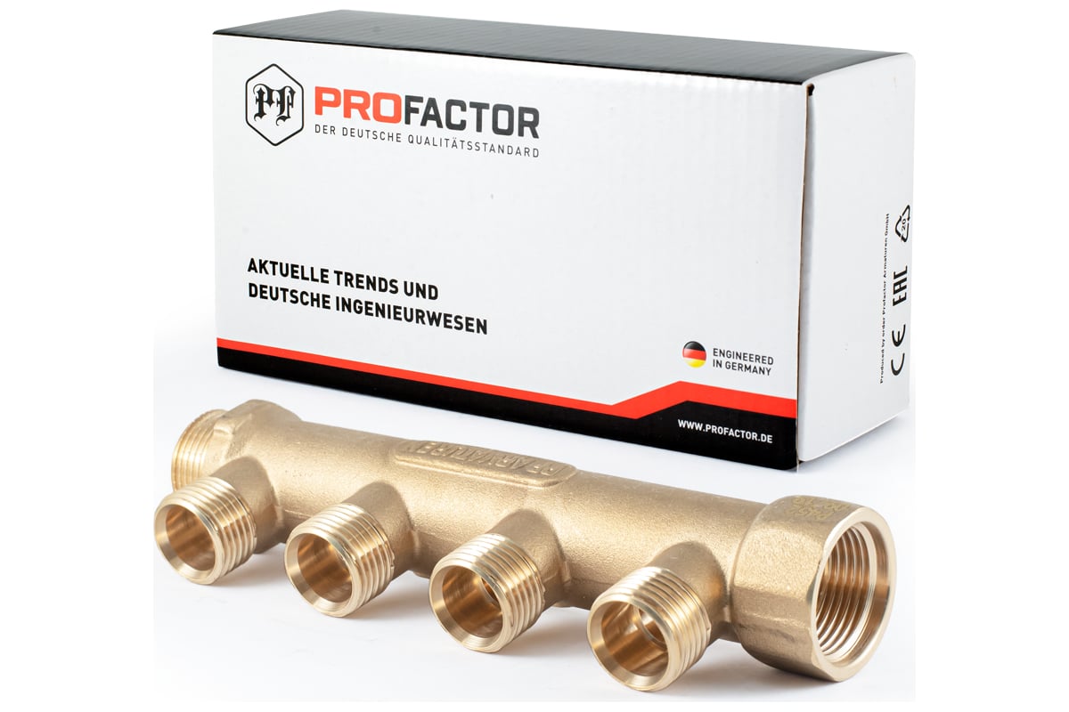 Коллектор PROFACTOR латунный, односторонний в/в 3/4" х 4 вых 1/2"Вн PF MF 258.4. PROFACTOR.