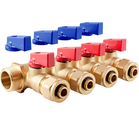 Коллектор с шаровыми кранами PROFACTOR в/н 3/4" х 4 вых 16 цанга PF MVP 266.4