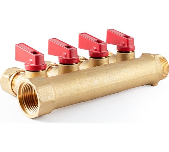 Коллектор с шаровыми кранами PROFACTOR в/н 3/4" х 4 вых 16 цанга PF MVP 266.4