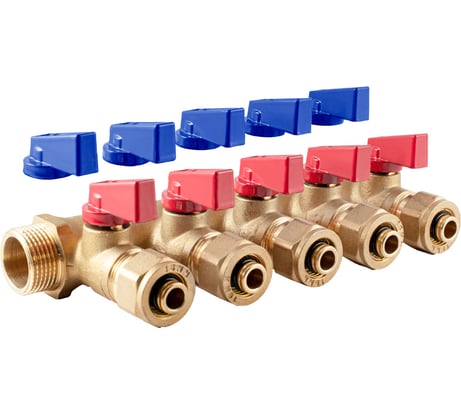 Коллектор с шаровыми кранами PROFACTOR в/н 3/4" х 5 вых 16 цанга PF MVP 266.5