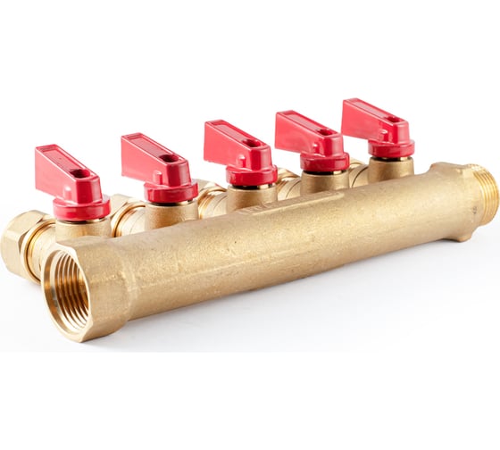Коллектор с шаровыми кранами PROFACTOR в/н 3/4" х 5 вых 16 цанга PF MVP 266.5