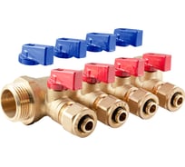 Коллектор с шаровыми кранами PROFACTOR в/н 1" х 4 вых 16 цанга PF MVP 267.4