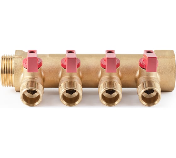 Коллектор с шаровыми кранами PROFACTOR в/н 1" х 4 вых 1/2"нар PF MV 265.4