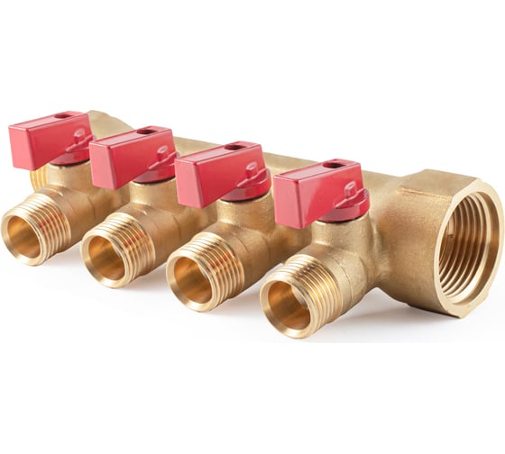 Коллектор с шаровыми кранами PROFACTOR в/н 1" х 4 вых 1/2"нар PF MV 265.4