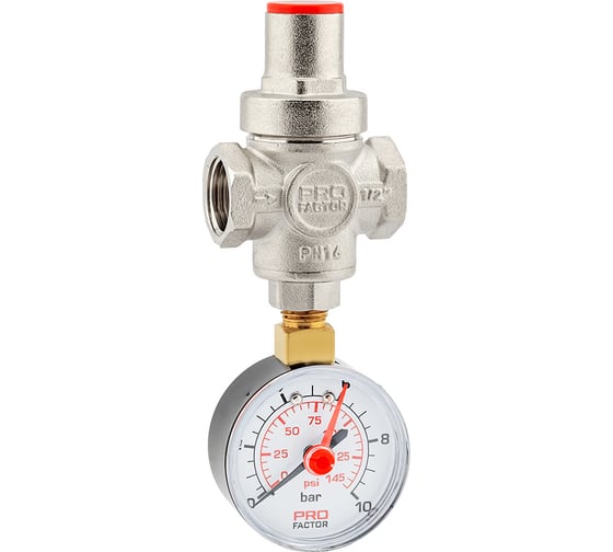 Редуктор давления  PROFACTOR поршневой, c манометром 1/2" PF PRV 251.15G