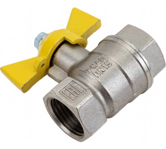 Шаровой кран для газа VALFEX 1/2" ВР/ВР бабочка, латунный никелированный 11Б27фтМ VF.277.NB3.012.Bir