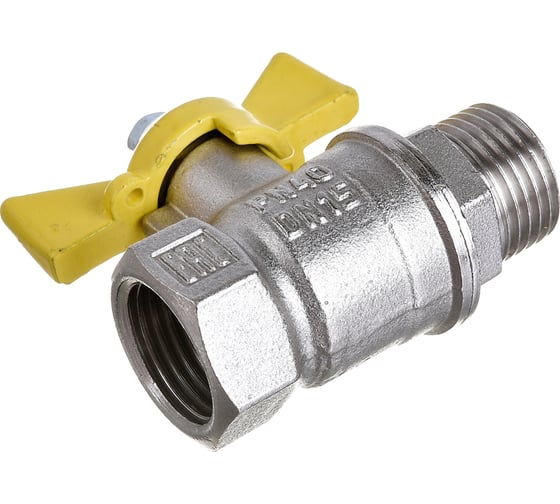Шаровой кран для газа VALFEX 1/2" ВР/НР бабочка, латунный никелированный 11Б27фтМ VF.278.NB3.012.Bir