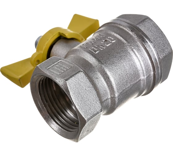 Шаровой кран для газа VALFEX 3/4" ВР/ВР бабочка, латунный никелированный 11Б27фтМ VF.277.NB3.034.Bir