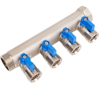 Коллектор HENCO 1" с синими шаровыми кранами, 3/4"НР евроконус, 1"-4xEK14,16,18,20 VB060504-BLAUW