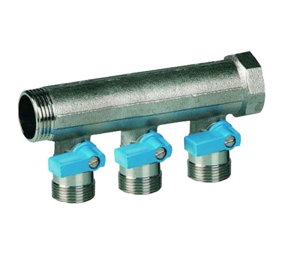 Коллектор HENCO 1" с синими шаровыми кранами, 3/4"НР евроконус, 1"-3xEK14,16,18,20 VB060503-BLAUW