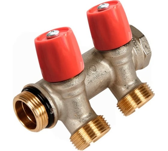 Коллектор HENCO VBS с красными вентилями, 3/4"НР под евроконус, 3/4" - 2xEK VBS050502-RO