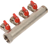 Коллектор HENCO 1" с красными шаровыми кранами, 3/4"НР евроконус, 1"-4xEK14,16,18,20 VB060504-ROOD