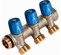 Коллектор HENCO VBS с синими вентилями, 3/4"НР под евроконус, 3/4" - 3xEK VBS050503-BL