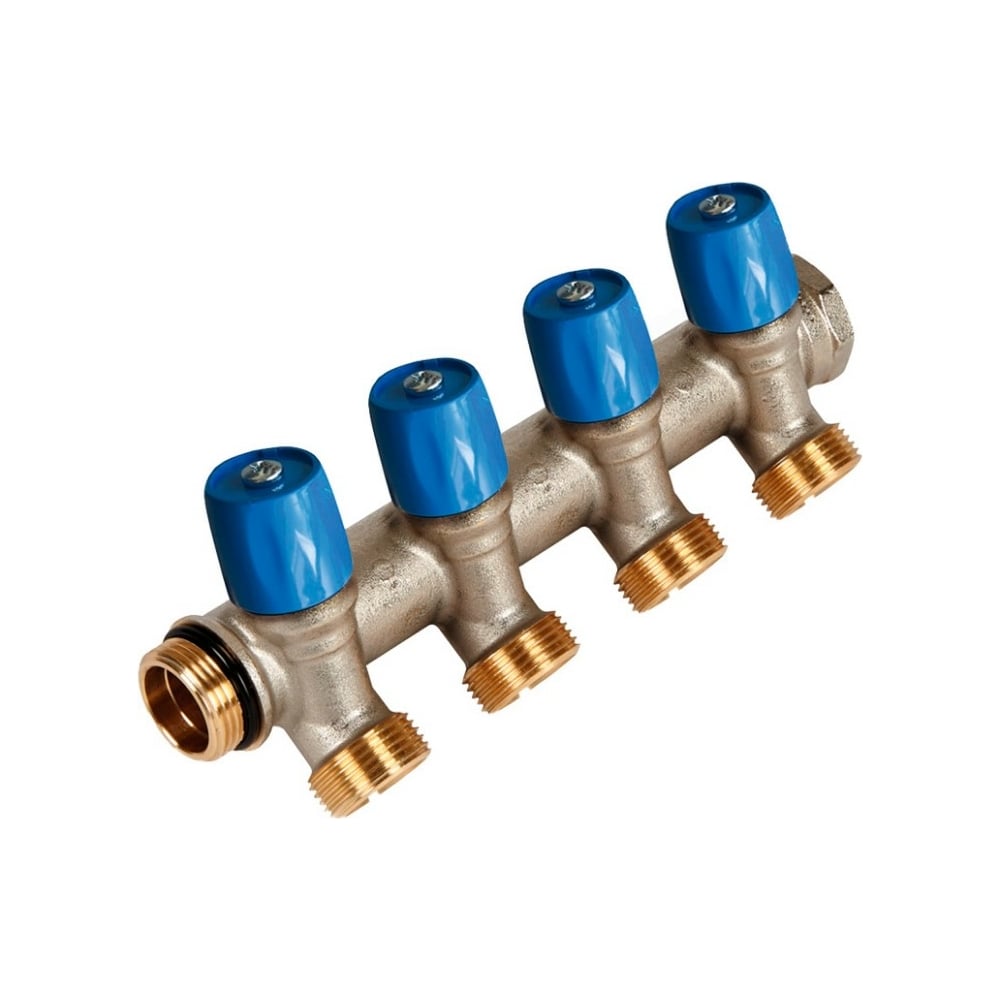 Коллектор HENCO VBS с синими вентилями, 3/4" НР под евроконус, 3/4 ...