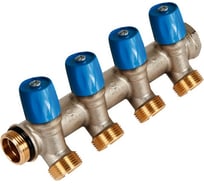 Коллектор HENCO VBS с синими вентилями, 3/4" НР под евроконус, 3/4" - 4xEK VBS050504-BL
