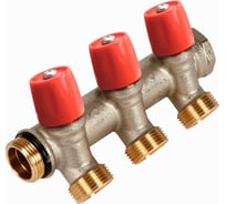 Коллектор HENCO VBS с красными вентилями, 3/4"НР под евроконус, 3/4" - 3xEK VBS050503-RO