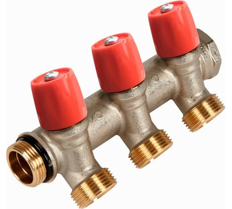 Коллектор HENCO VBS с красными вентилями, 3/4"НР под евроконус, 3/4" - 3xEK VBS050503-RO