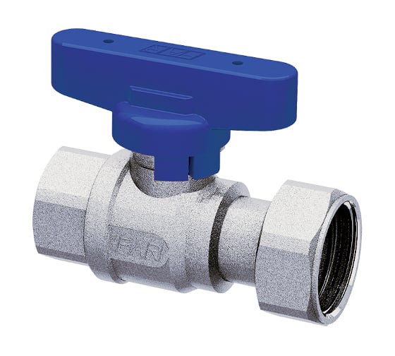 Шаровой кран FAR хром, 1/2"ВР -3/4" накидная гайка, бабочка, синий FS 3047 12BC